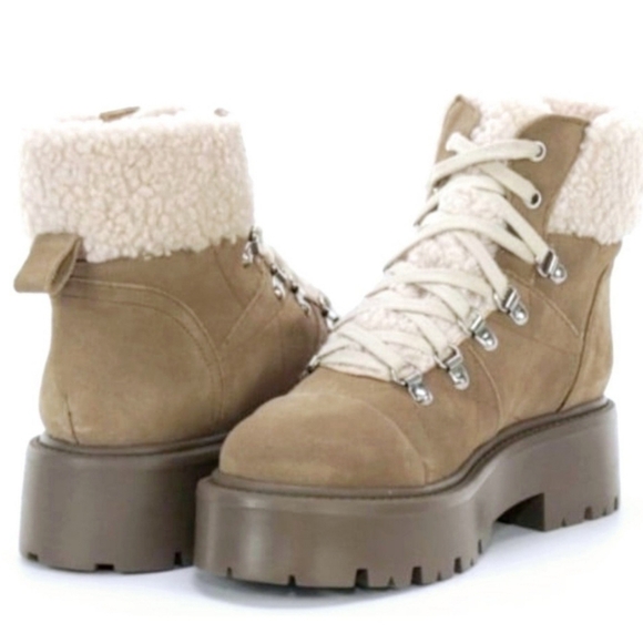 Steve MaddenReyen Suede Faux Shearling Cold Weather Lug Sole Platforms booties. - Picture 5 of 9